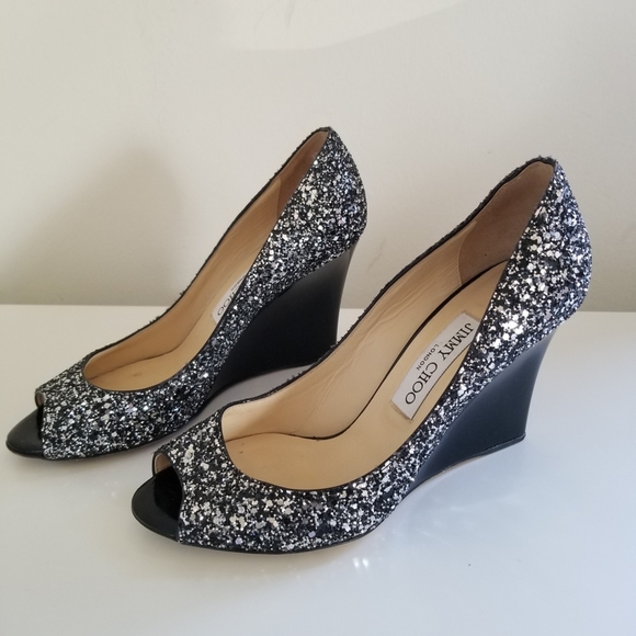 Jimmy Choo Baxen Glitter Peep-toe Wedge Pump - Picture 5 of 6